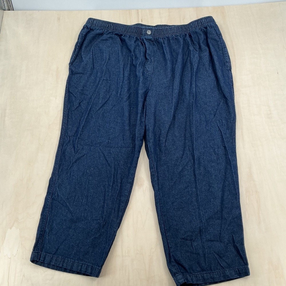 Woman Within Denim Pants Womens 28W Petite Blue 100% Cotton Elastic Waist Casual